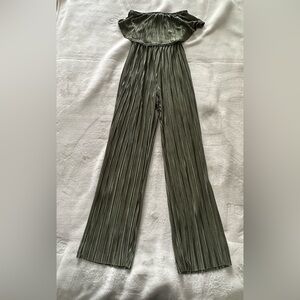 Women’s olive green strapless jumpsuit